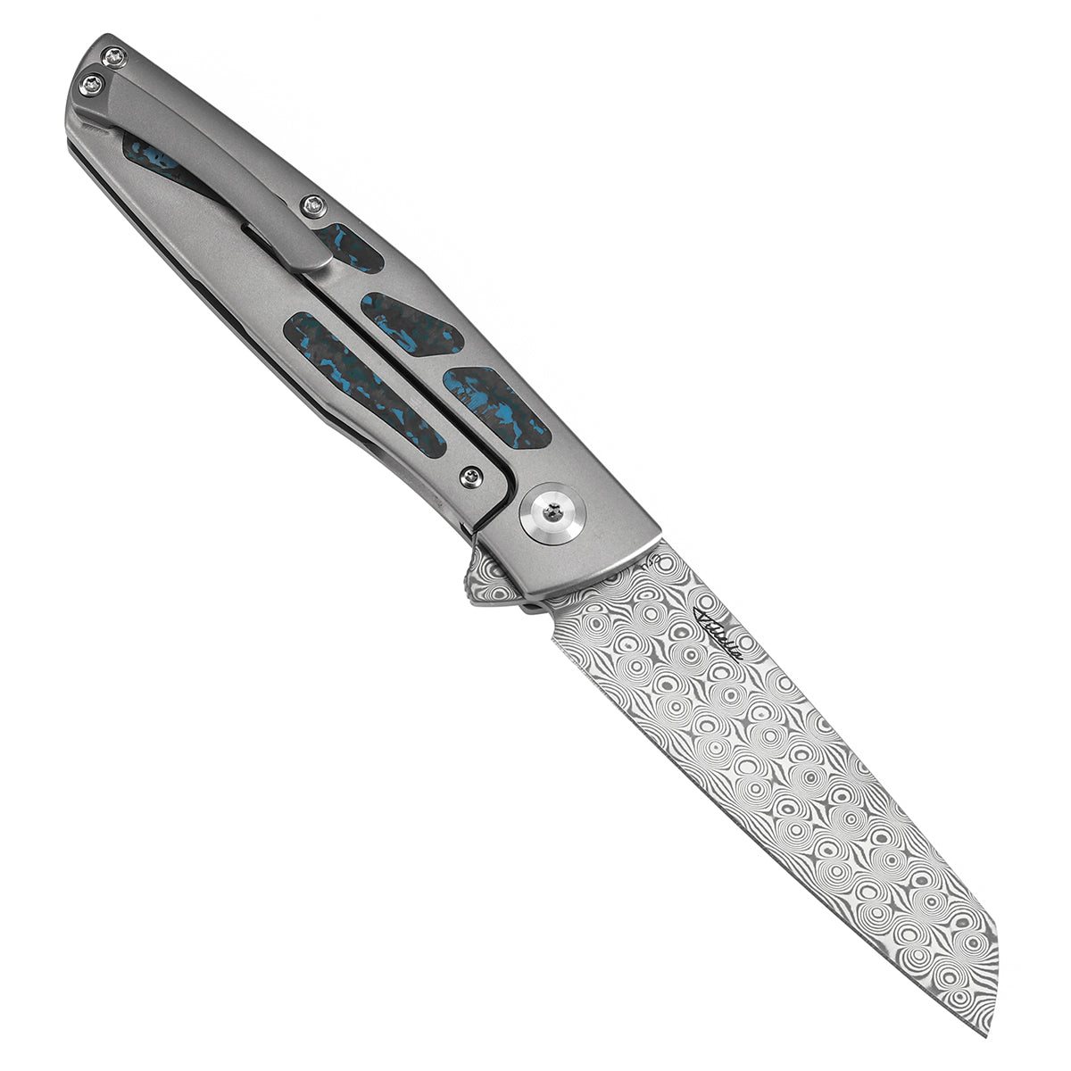 KANSEPT Cru  CPM S35VN钢/大马士革钢   钛+碳手柄  K1092A3  纯蓝色  1400