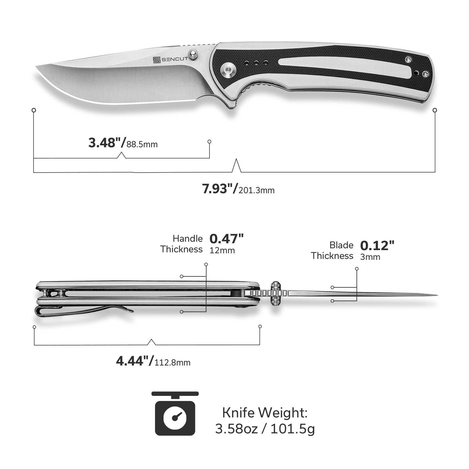 SENCUT Regnator   9Cr18MoV钢   G10手柄  S24057-3  黑白色  300