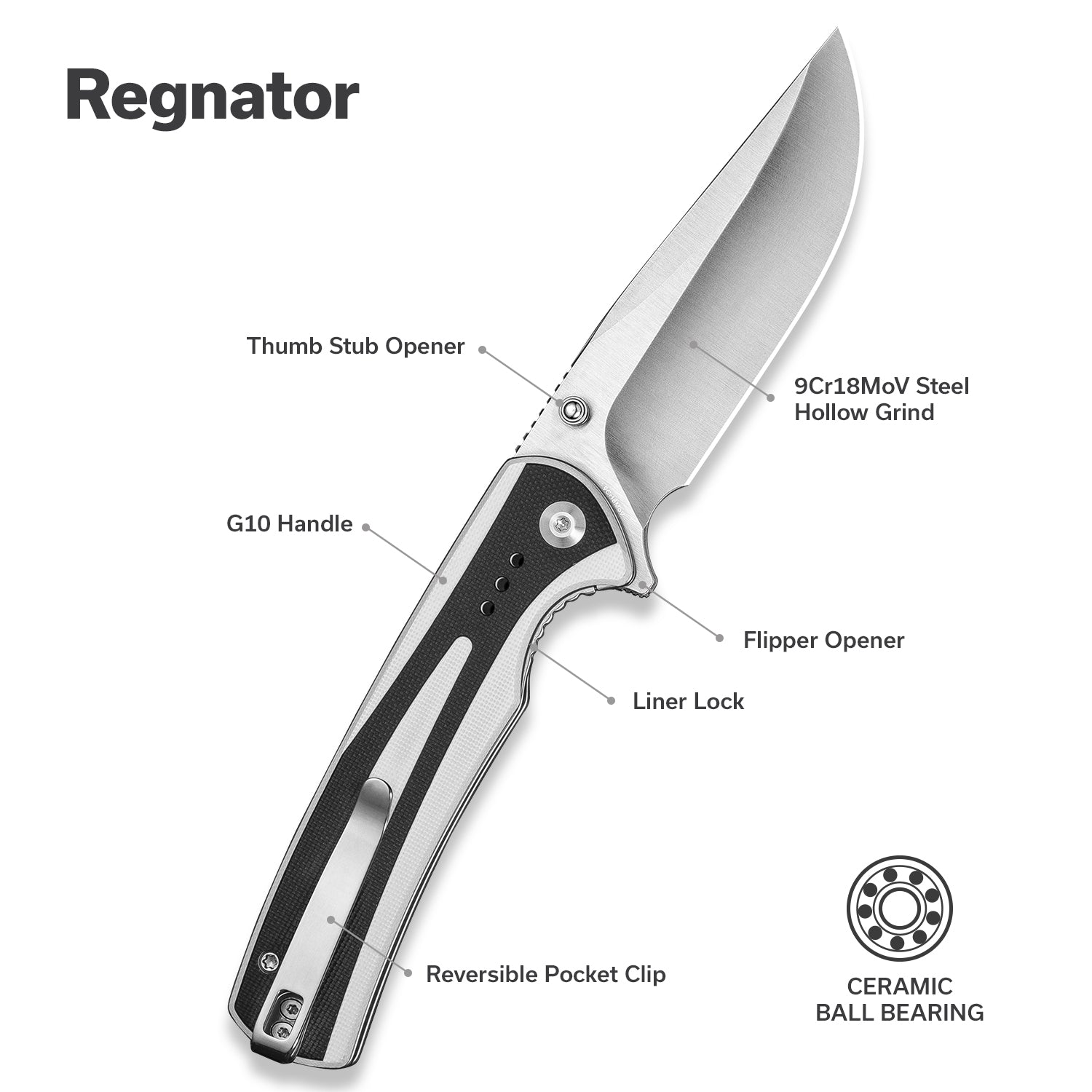 SENCUT Regnator   9Cr18MoV钢   G10手柄  S24057-3  黑白色  300