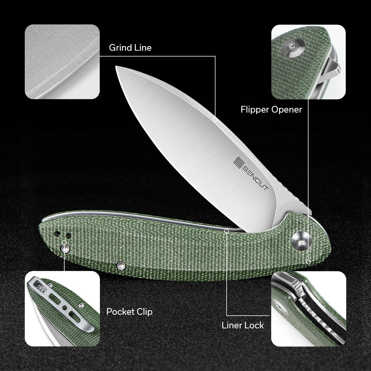 SENCUT San Angelo   9Cr18MoV钢  Micarta手柄  S21003-3  绿色  260
