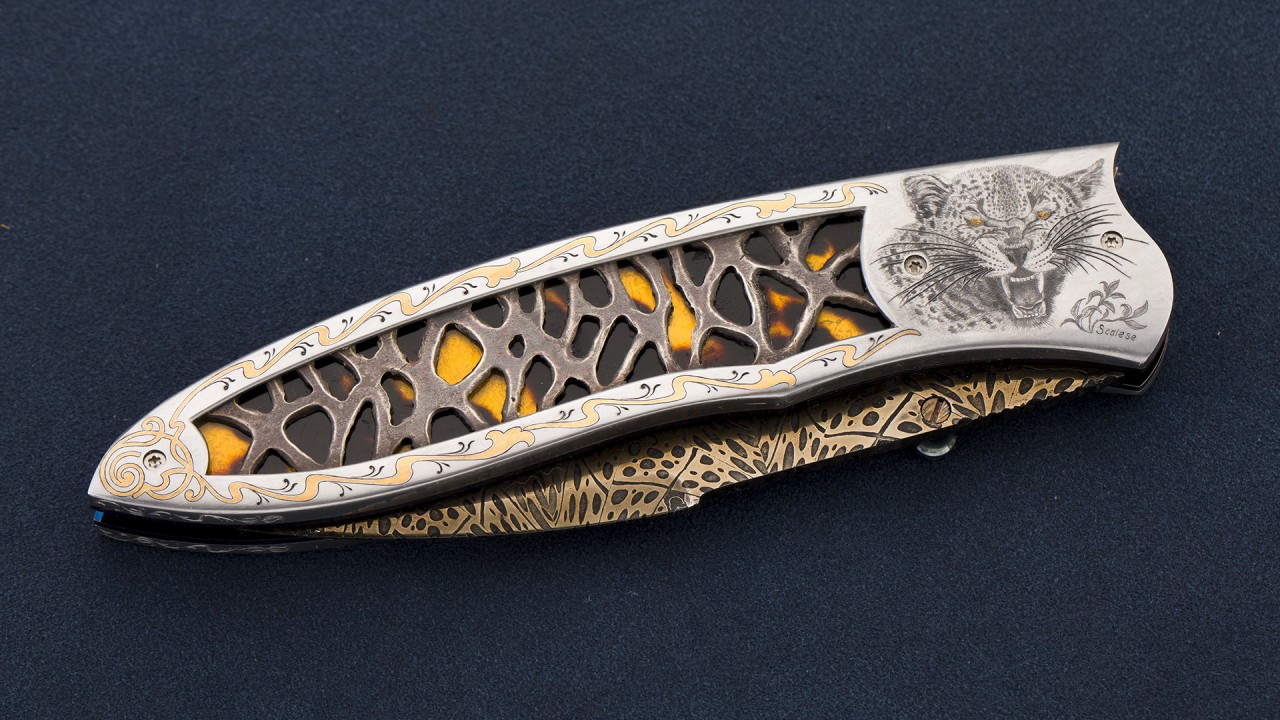 2015 AKI展品 MS双料大师 瑞克.邓克雷 豹王 豹纹大马士革钢 不锈钢手柄 艺术刀剑