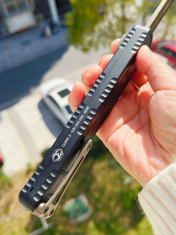 【寄售】Heretic Knives 异教徒 定制版 限量版 大马士革钢 铝+鳄鱼皮 OTF 黑色 9000