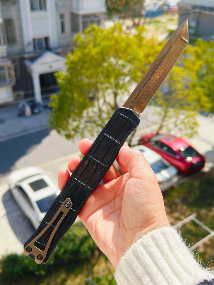 【寄售】Heretic Knives 异教徒 定制版 限量版 大马士革钢 铝+鳄鱼皮 OTF 黑色 9000