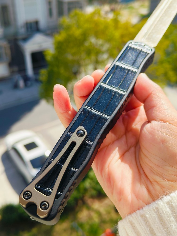 【寄售】Heretic Knives 异教徒 定制版 限量版 大马士革钢 铝+鳄鱼皮 OTF 黑色 9000
