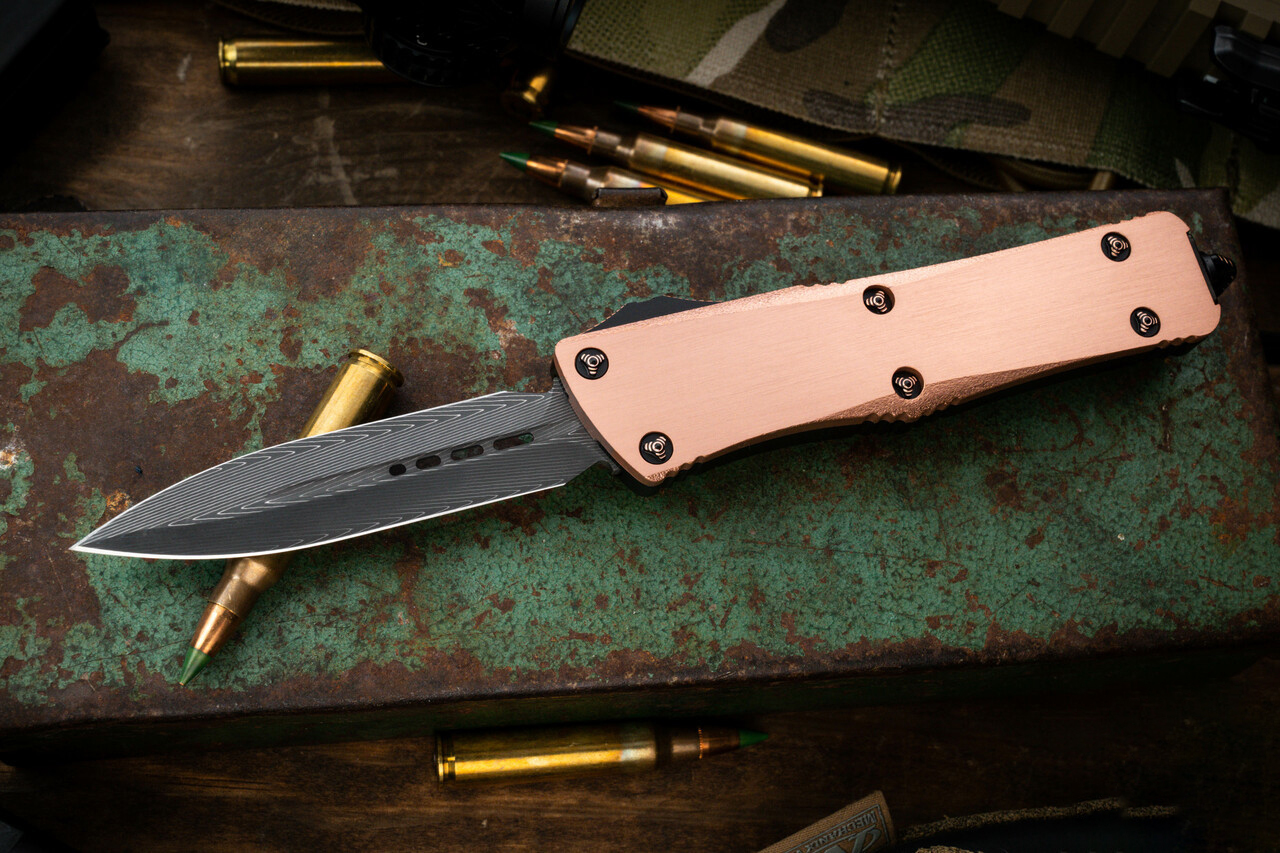 Microtech/Marfione Troodon OTF  大马士革钢 铜+铝手柄 黑粉色 MCKT-CU 20000