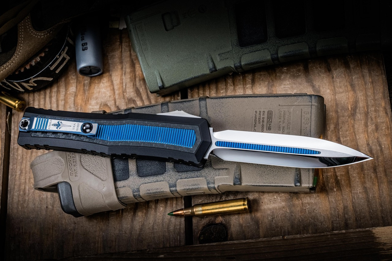 Microtech/Marfione 定制 Atreus ZBP OTF M390钢 碳纤维+钛手柄 MCT1290-HPBLTI-MCK 蓝色 26500