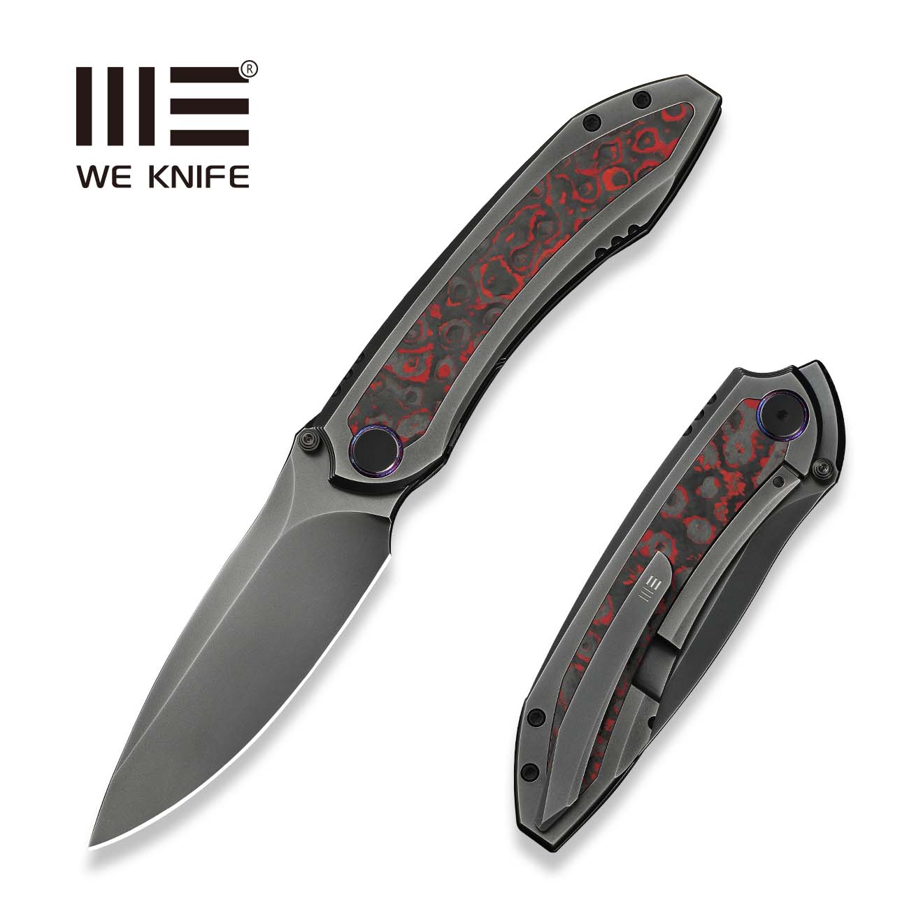 WEKNIFE Winsome M390钢 碳纤维+钛手柄 WE23092-4 黑红色 3000