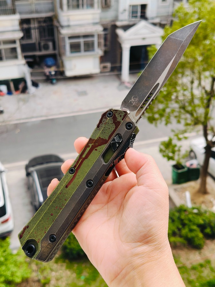 【寄售】Microtech Glykon OTF Knife Tanto Edge Outbreak Finished Handle With | Southern Edges 绿色 5500