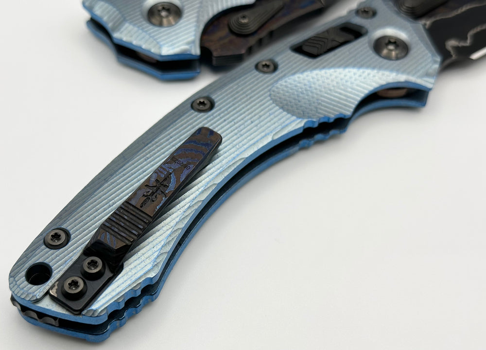 Marfione定制Amphibian RAM-LOK Brute de Forge Metroid 大马士革钢 钛手柄 钴蓝色 35550