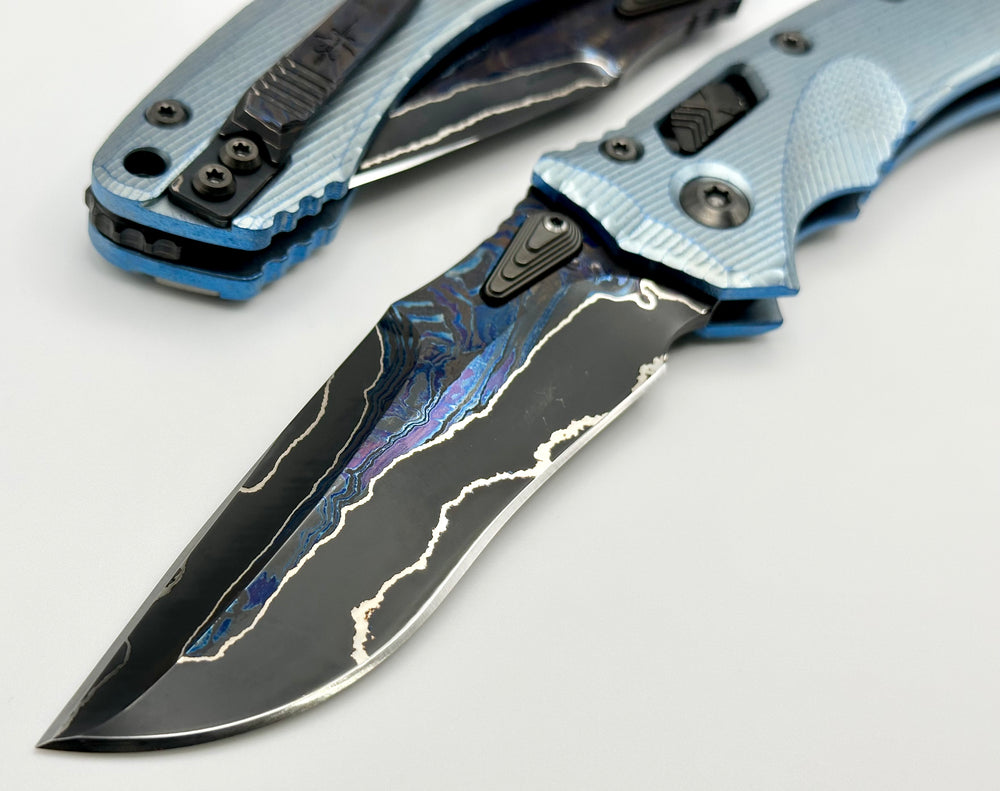 Marfione定制Amphibian RAM-LOK Brute de Forge Metroid 大马士革钢 钛手柄 钴蓝色 35550