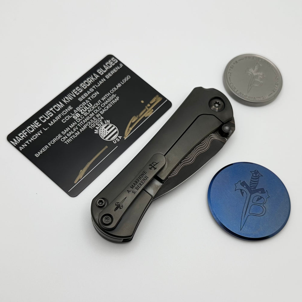 Borka Blades & Marfione 定制SBF Zulu M390钢 钛手柄 黑色 58500