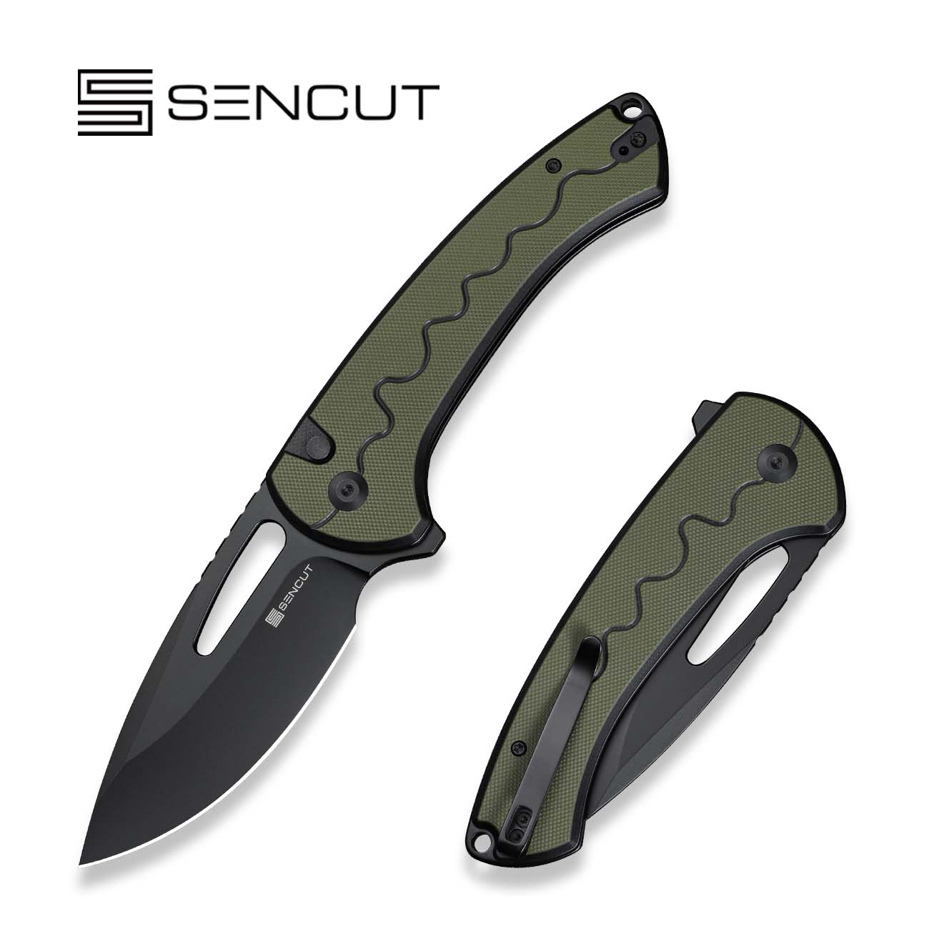 SENCUT Squiggy 9Cr18MoV钢 G10手柄 S24082A-2 黑绿色 400