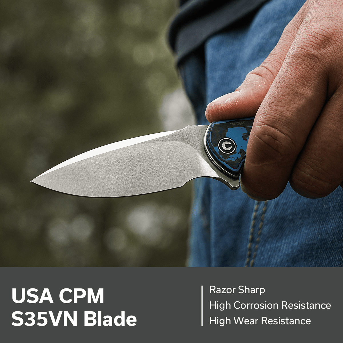 CIVIVI Mini Praxis CPM S35VN钢 碳纤维手柄 C18026CB-1 黑蓝色 700