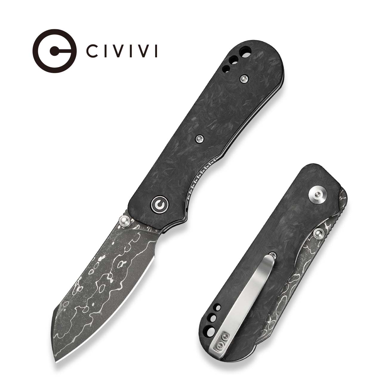 CIVIVI Crabby 大马士革钢 碳纤维手柄 C24055-DS1 黑色 800