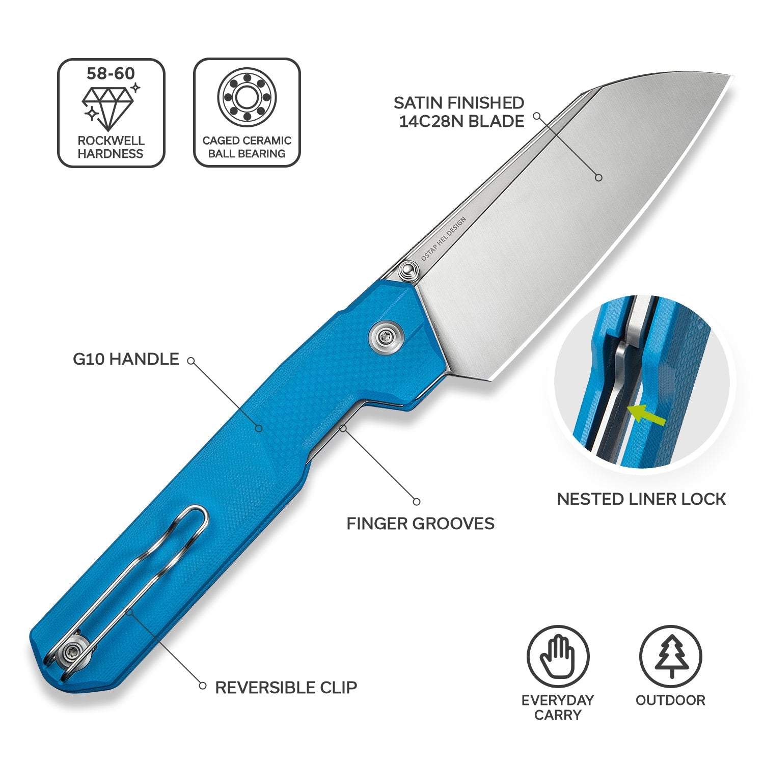 CIVIVI Hid 14C28N钢 G10手柄 C23008-5 蓝色 700