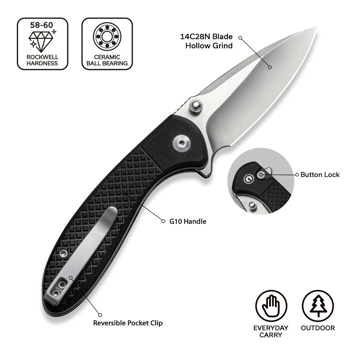 CIVIVI Faeger 14C28N钢 G10手柄 C24031-1 500 黑色
