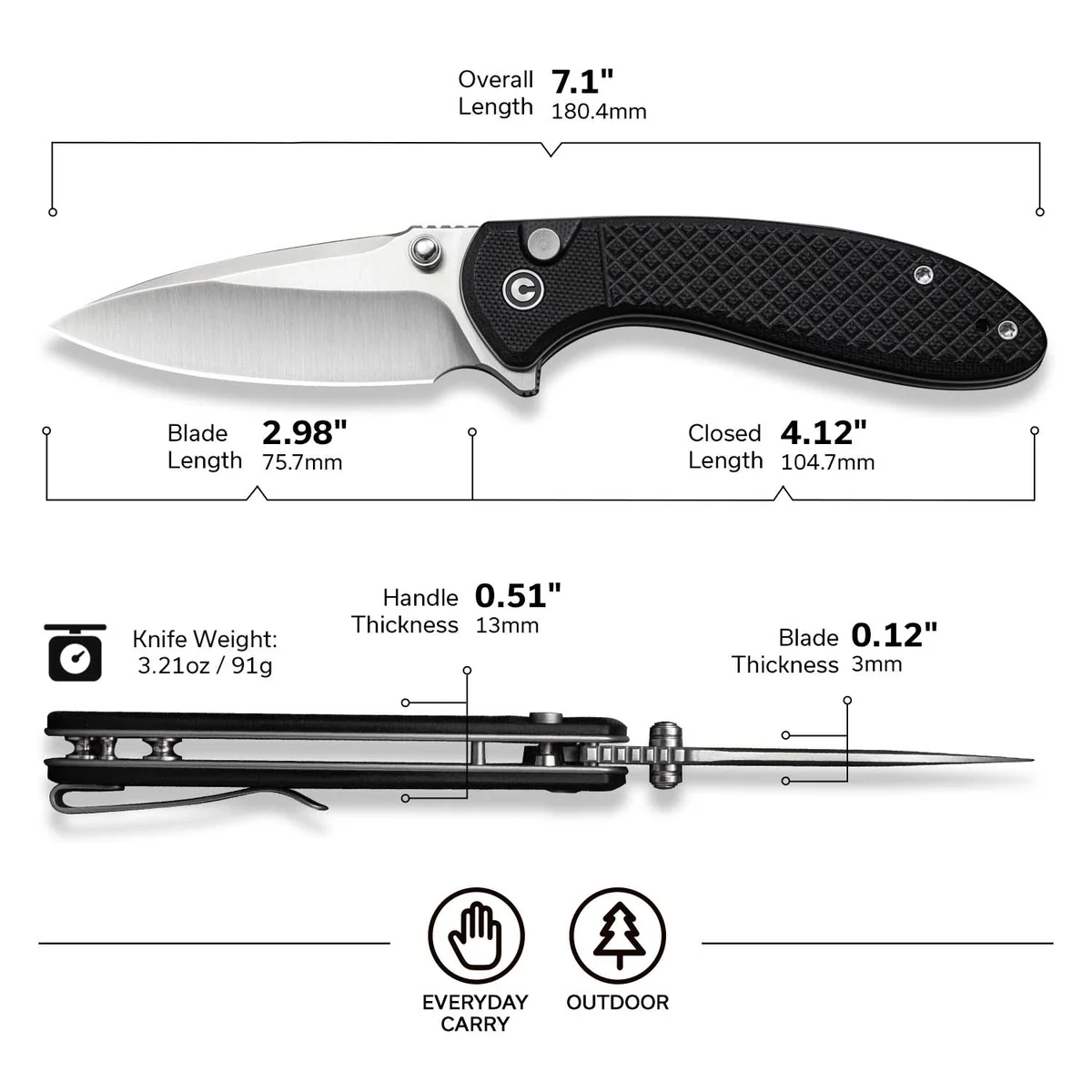 CIVIVI Faeger 14C28N钢 G10手柄 C24031-1 500 黑色