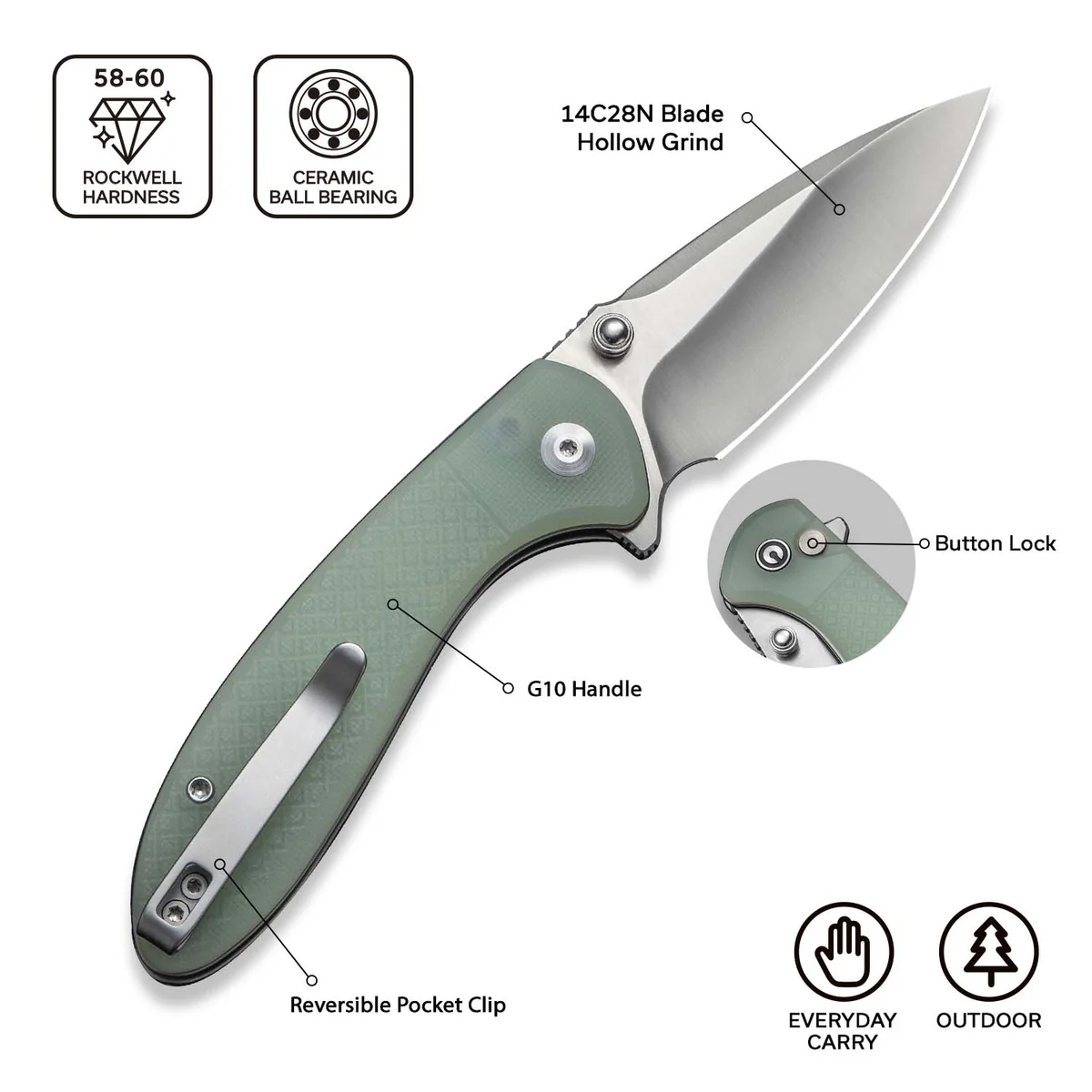 CIVIVI Faeger 14C28N钢 G10手柄 C24031-3 绿色 500