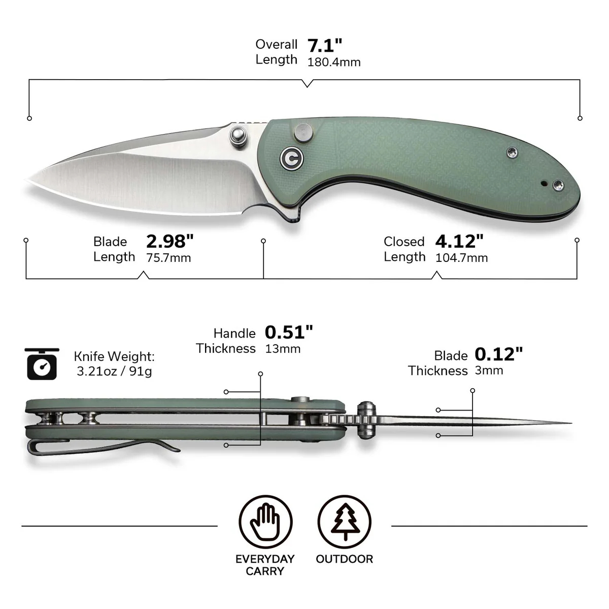 CIVIVI Faeger 14C28N钢 G10手柄 C24031-3 绿色 500