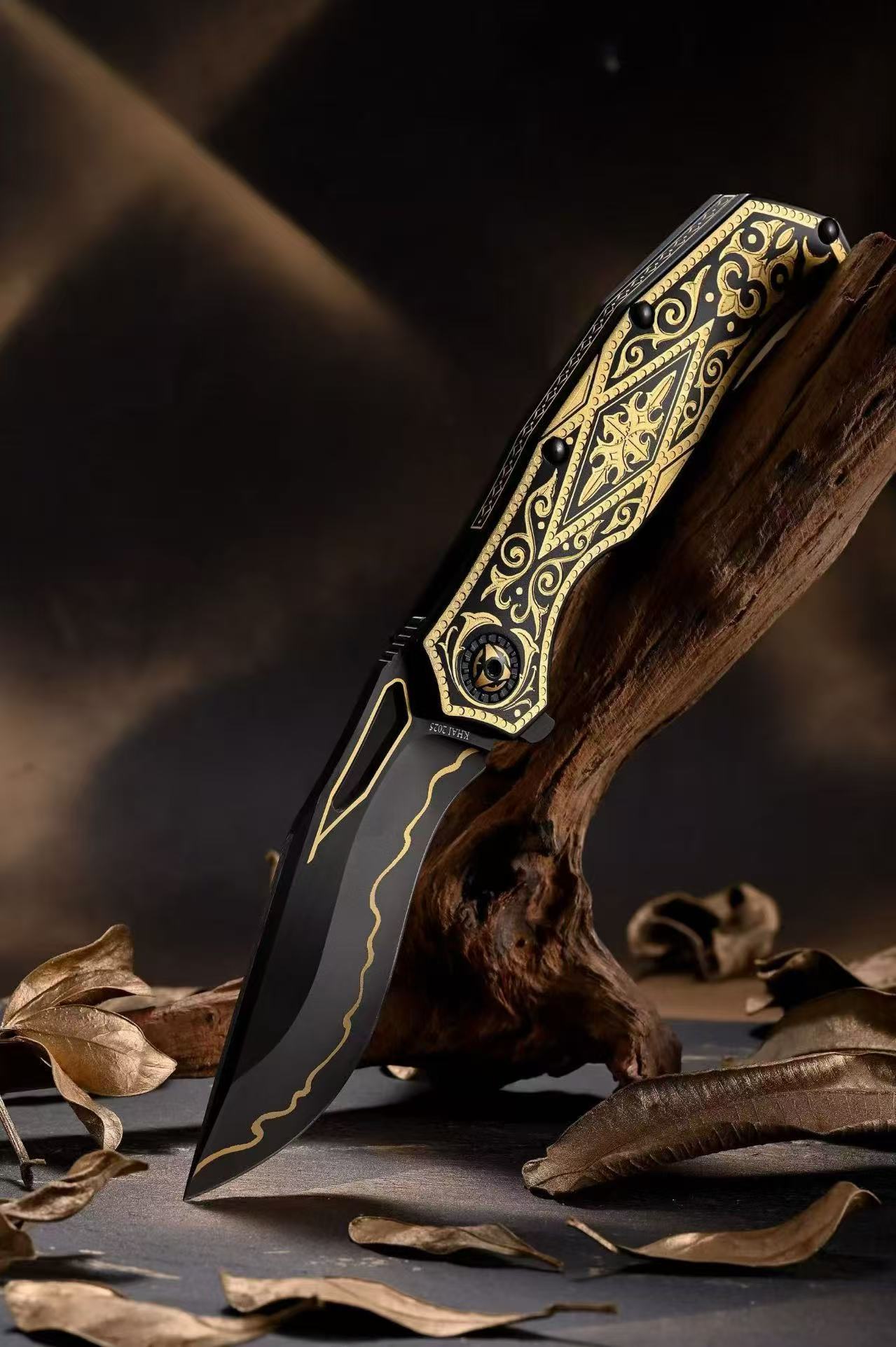 KHAI Gold Nocturne DLC CPM-3V钢 钛合金手柄 陶瓷涂层+鎏金雕花 2280