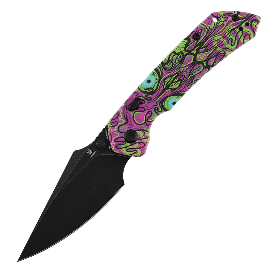 Tenable Fenrir B1034H17 Blackwash D2 Blade Jade G10 with Purple Undead Print Handle Top Liner Lock 425